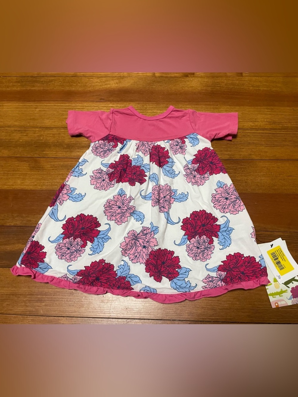 NWT Kickee Pants Pink & Blue Floral Peony Bamboo Swing Dress Size 12-18 Months
